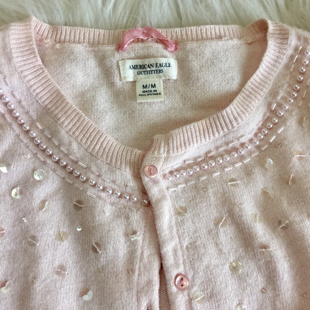Light Pink American Eagle Cardigan w/ bead detail